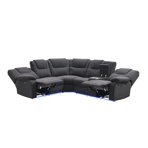 94'' L-Shaped Velvet Reclining Sectional Couch with LED Light and Storage Box Y18704
