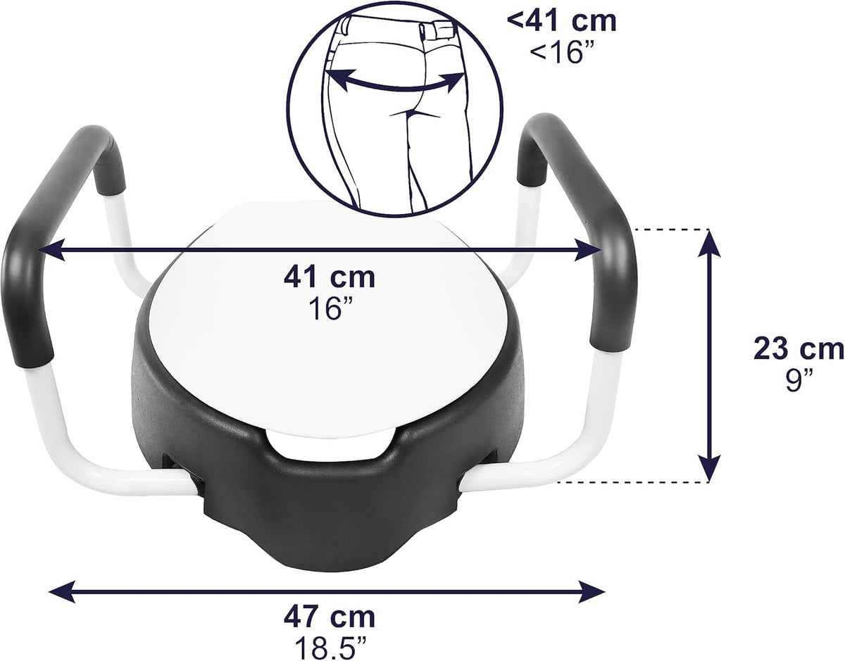 Black 4 inch Elevated Toilet Seat with Lid and Handles F16559