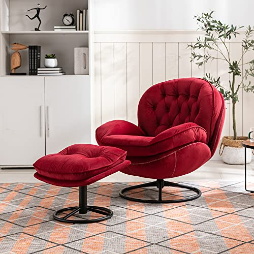 Velvet Swivel Accent Chair with Ottoman Set (Fruit Green) E536