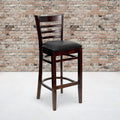 2 Pack Vertical Slat Back Wooden Barstool Black Vinyl Seat F7522
