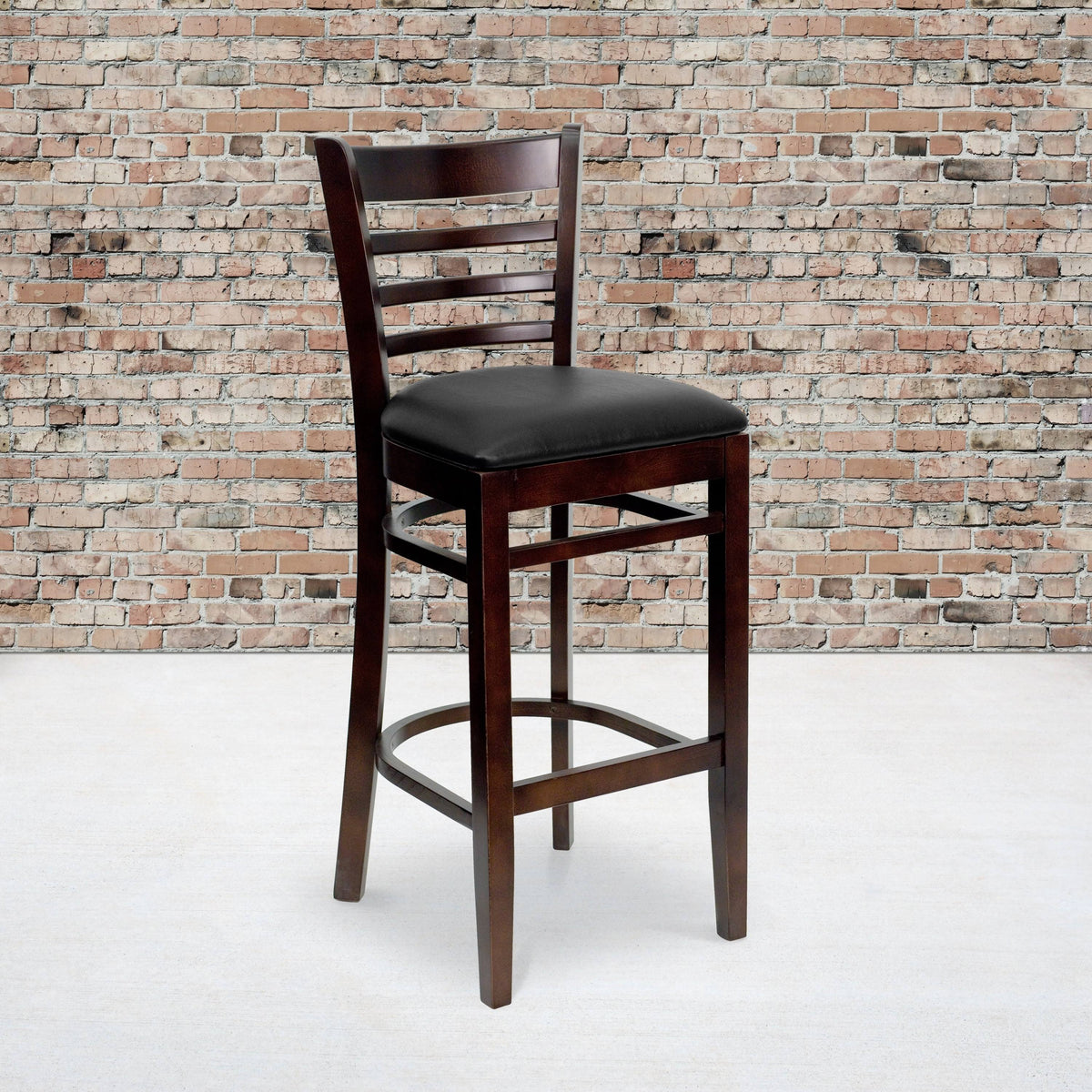 2 Pack Vertical Slat Back Wooden Barstool Black Vinyl Seat F7522