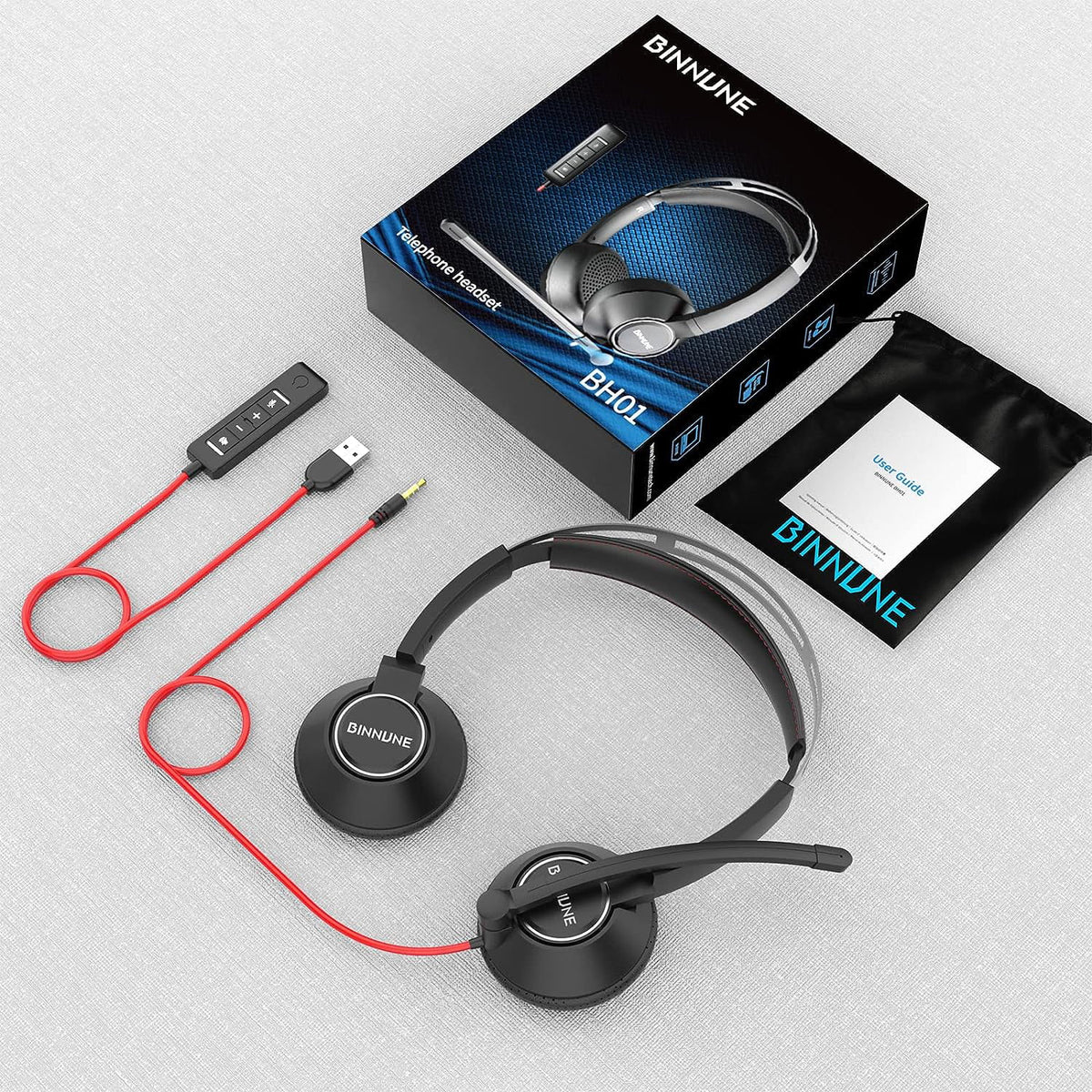 USB Stereo Headset with Mic Wired Headphones with in-Line Volume Control 3.5mm Jack T435252