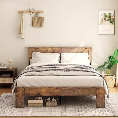 Queen Size Dark Brown Wood Platform Bed Frame R717