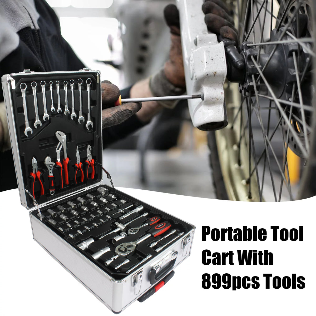 899PCS White Hand Tool Set with Rolling Tool Box W20427
