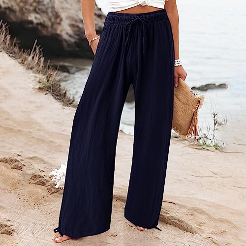 Linen Wide Leg Pants with Pockets O594842
