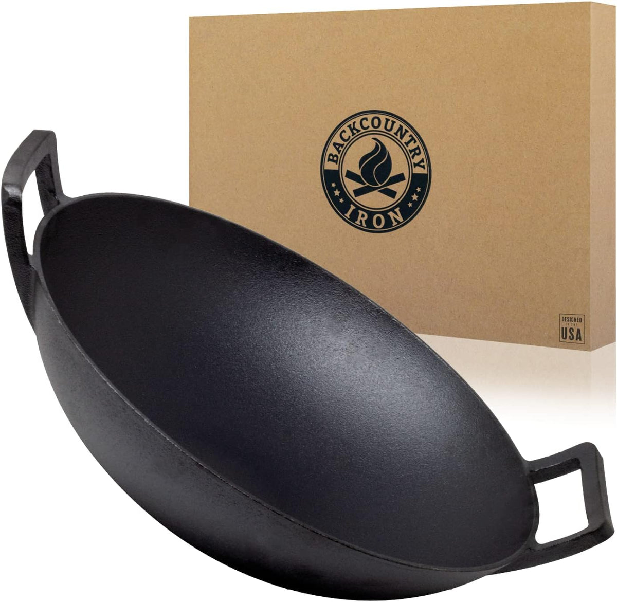 14 inch Cast Iron Wok with Flat Base and Handles H740