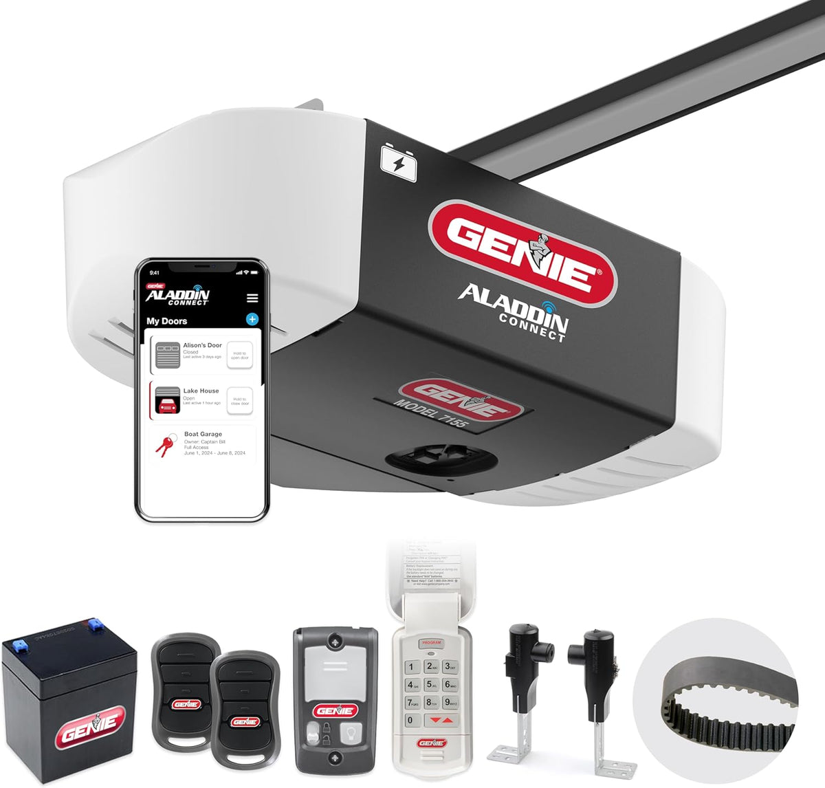 Smart Garage Door Opener with WiFi and Battery Backup, Black/White V2234