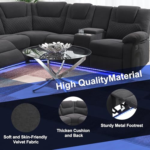 94'' L-Shaped Velvet Reclining Sectional Couch with LED Light and Storage Box Y18704