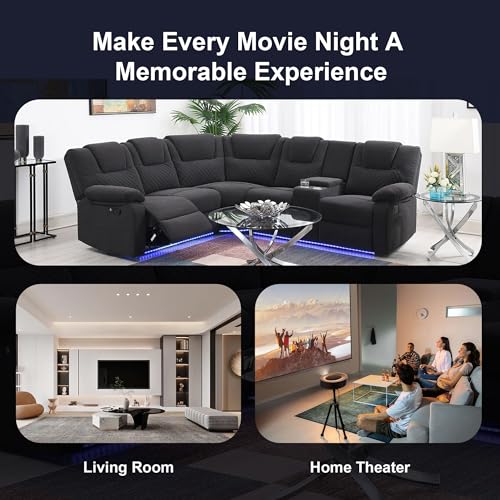 94'' L-Shaped Velvet Reclining Sectional Couch with LED Light and Storage Box Y18704