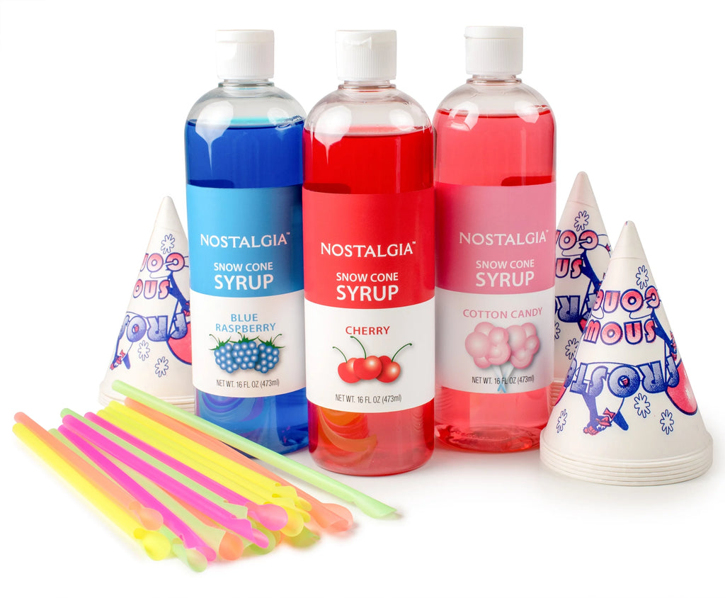 3 16-Ounce Snow Cone Syrups with 20 Spoon Straws H9530