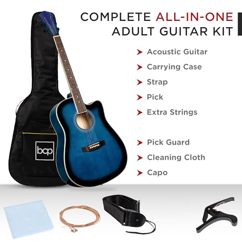 Natural Full Size Acoustic Guitar Starter Set with Case, Strap, Capo, Strings, Picks Y5108
