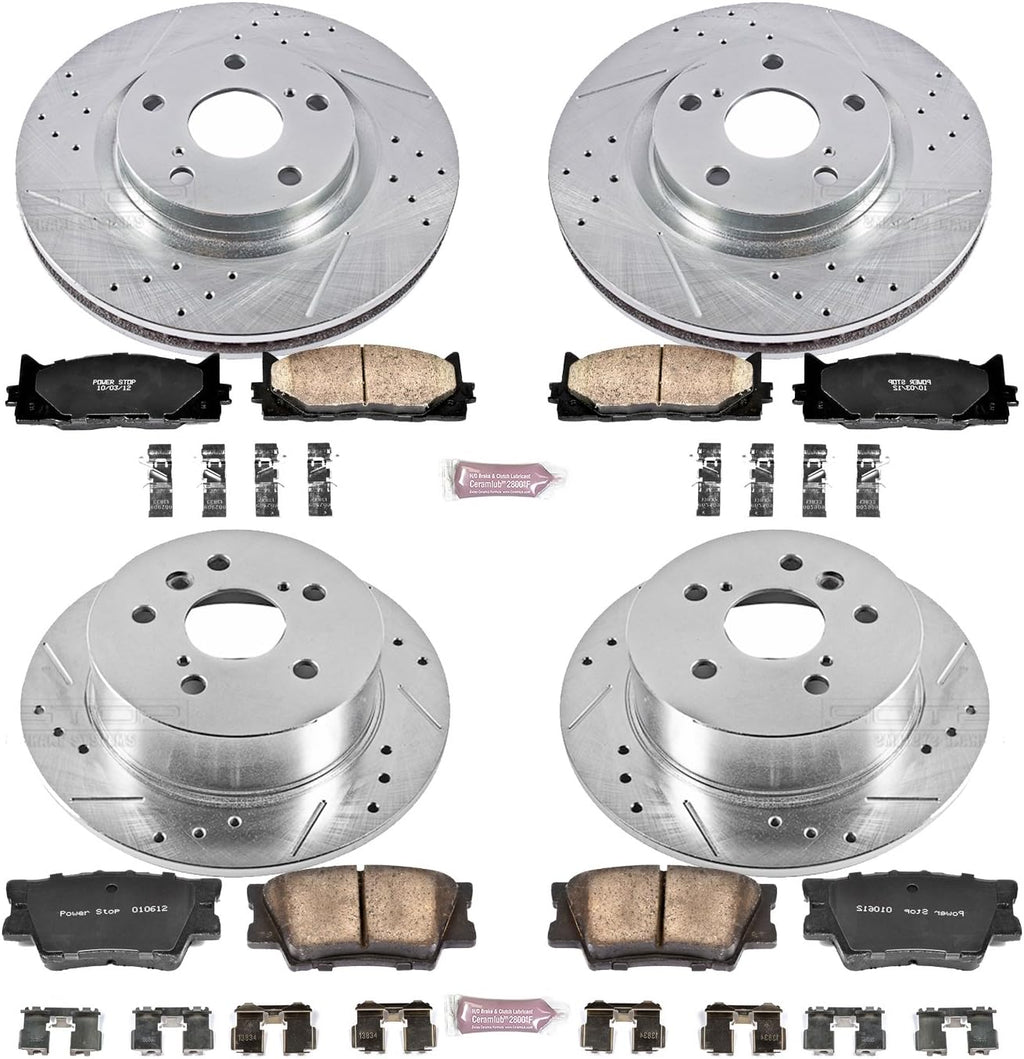 Front and Rear Carbon Fiber Brake Pads with Drilled & Slotted Brake Rotors Kit B75037