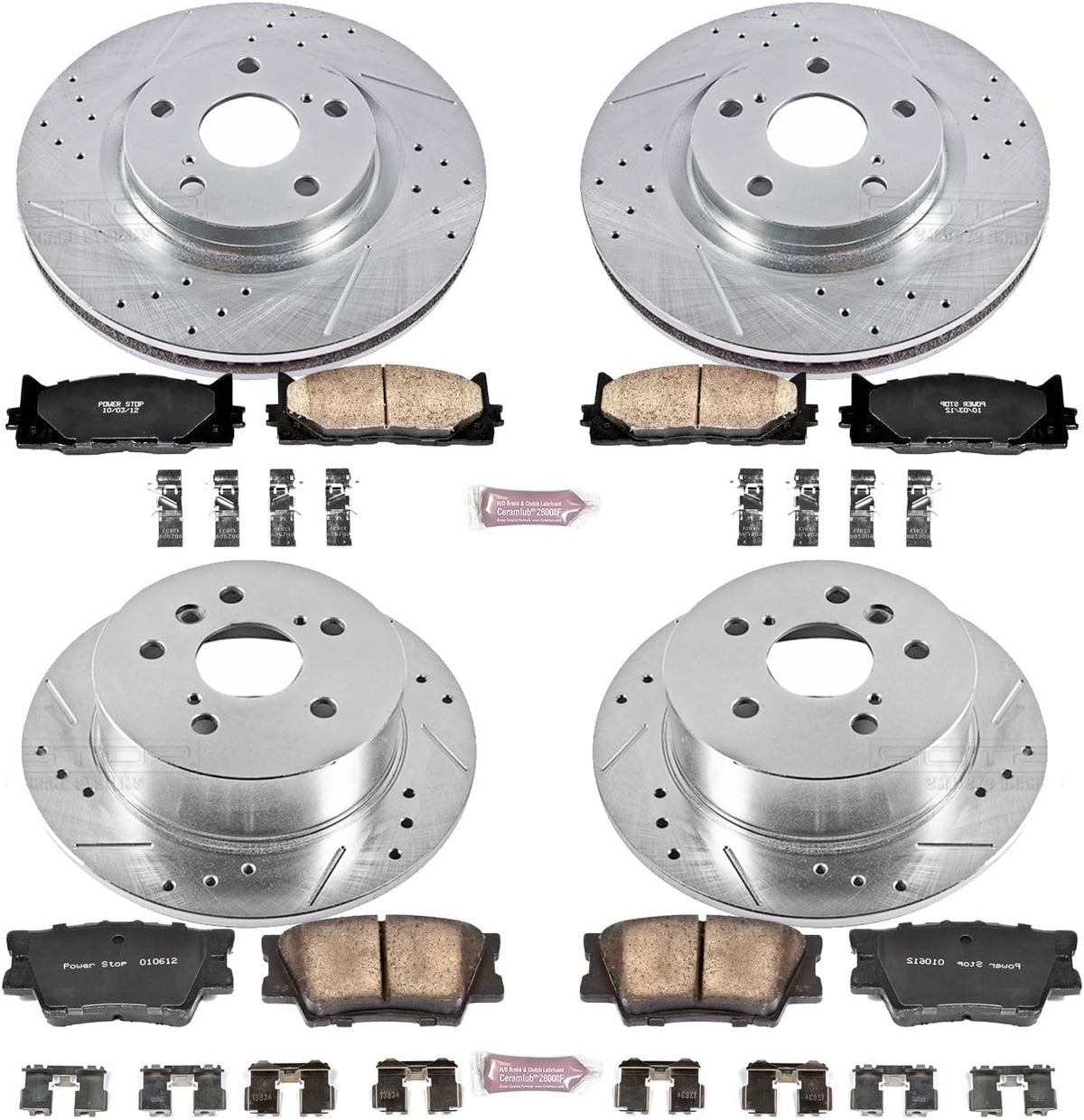 Front and Rear Carbon Fiber Brake Pads with Drilled & Slotted Brake Rotors Kit B75037