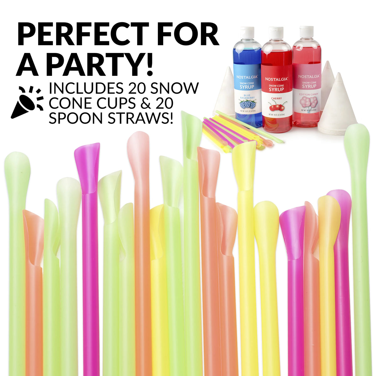 3 16-Ounce Snow Cone Syrups with 20 Spoon Straws H9530