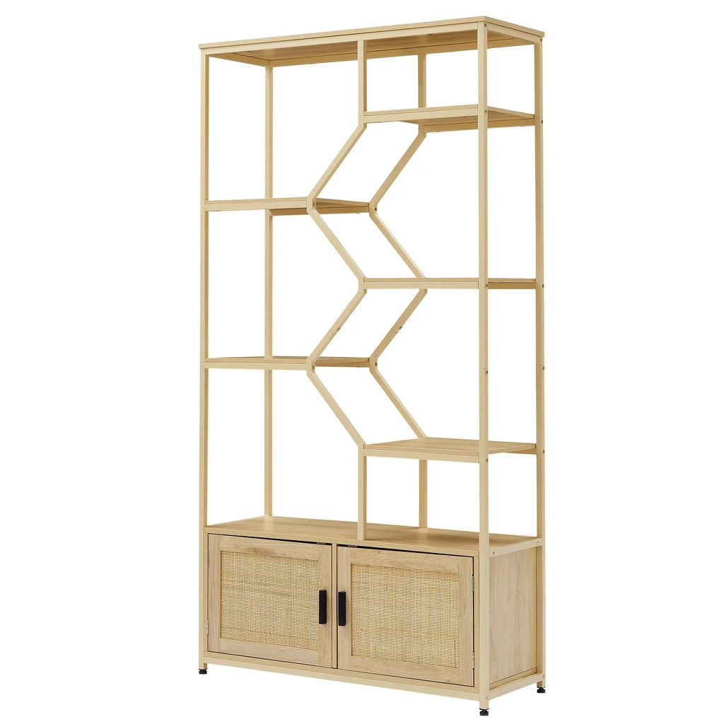 7 Tiers Rattan Bookcase with Doors F870199