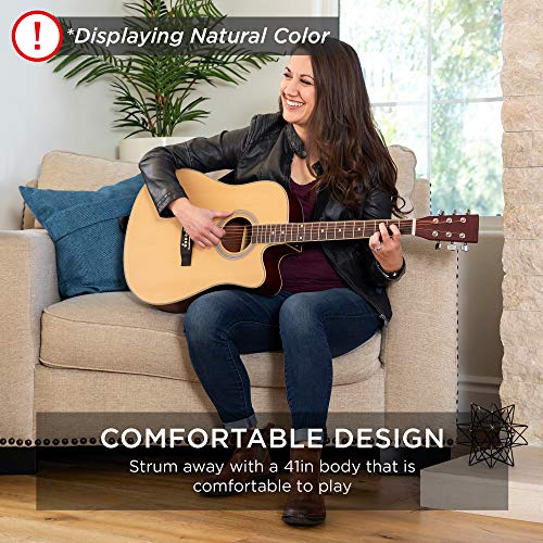 Natural Full Size Acoustic Guitar Starter Set with Case, Strap, Capo, Strings, Picks Y5108
