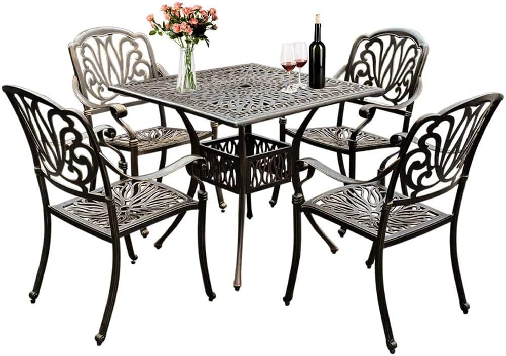 2 Piece Cast Aluminum Patio Bistro Dining Chair Set Antique Bronze D3509