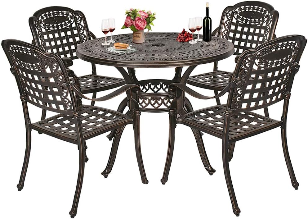 2 Piece Cast Aluminum Patio Bistro Dining Chair Set Antique Bronze D3509