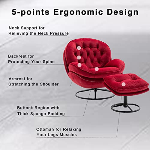 Velvet Swivel Accent Chair with Ottoman Set (Fruit Green) E536