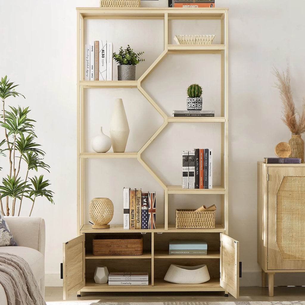 7 Tiers Rattan Bookcase with Doors F870199