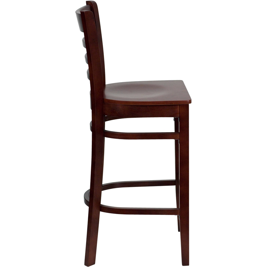 2 Pack Vertical Slat Back Wooden Barstool Black Vinyl Seat F7522