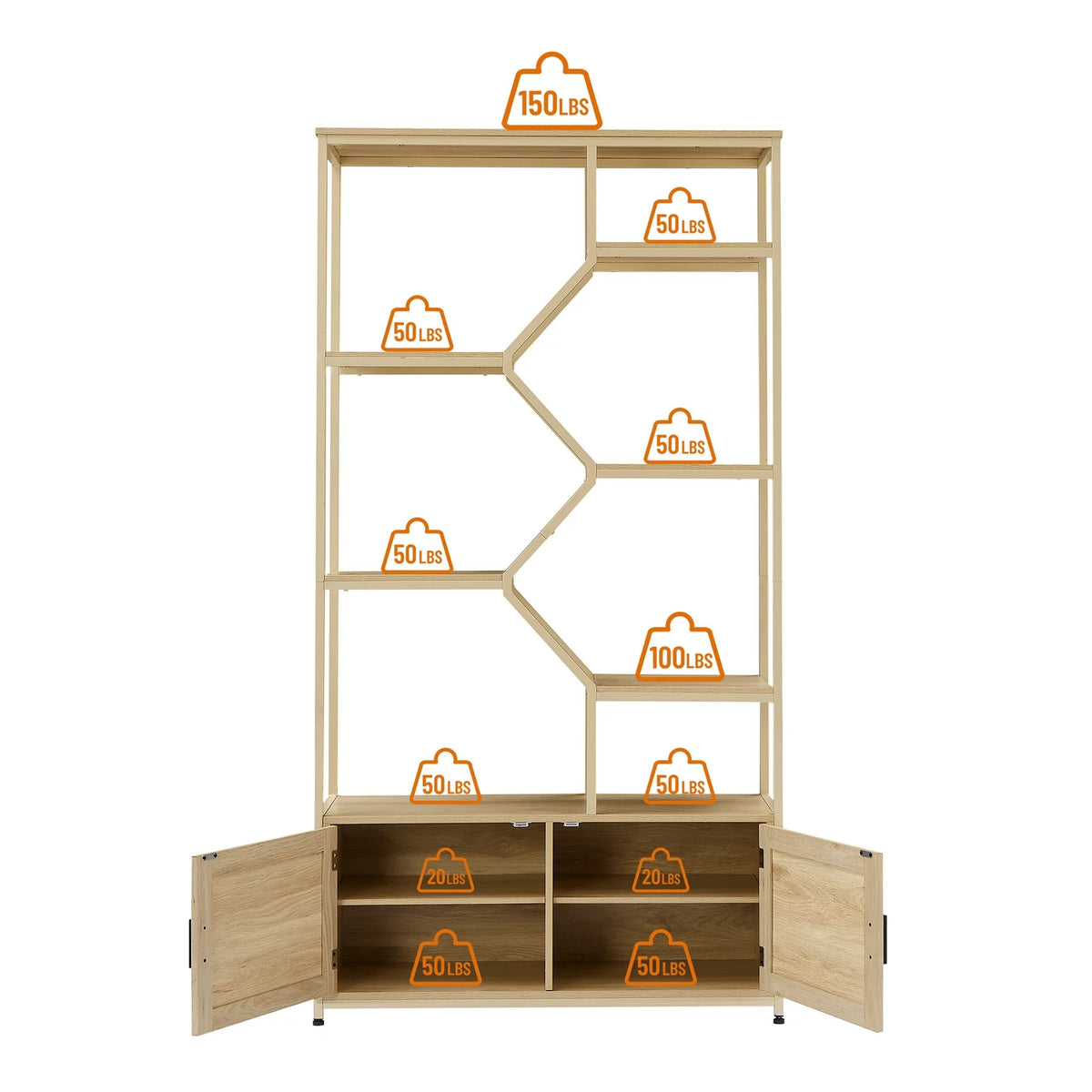 7 Tiers Rattan Bookcase with Doors F870199