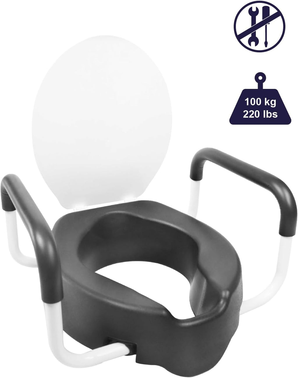 Black 4 inch Elevated Toilet Seat with Lid and Handles F16559