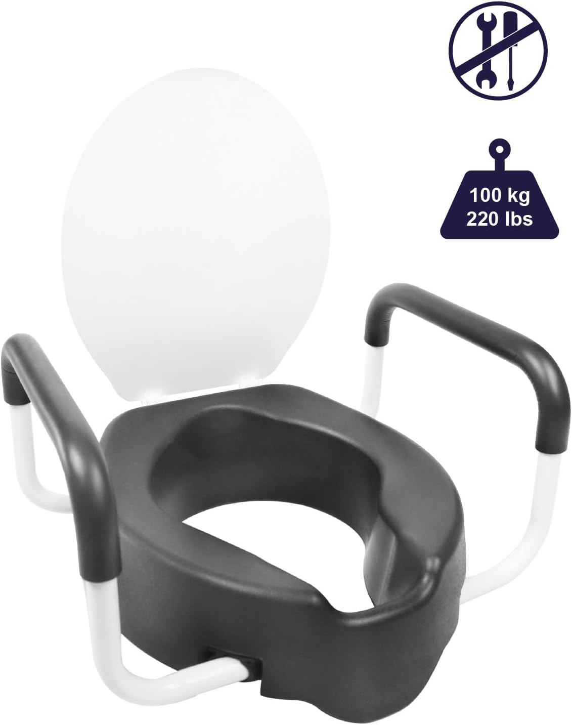 Black 4 inch Elevated Toilet Seat with Lid and Handles F16559