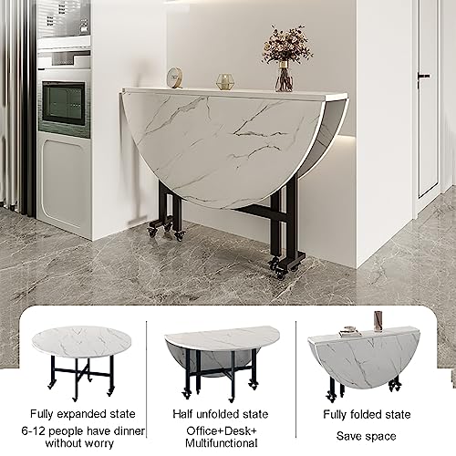 Round Folding Dining Table with Drop Leaf and 6 Wheels I141014