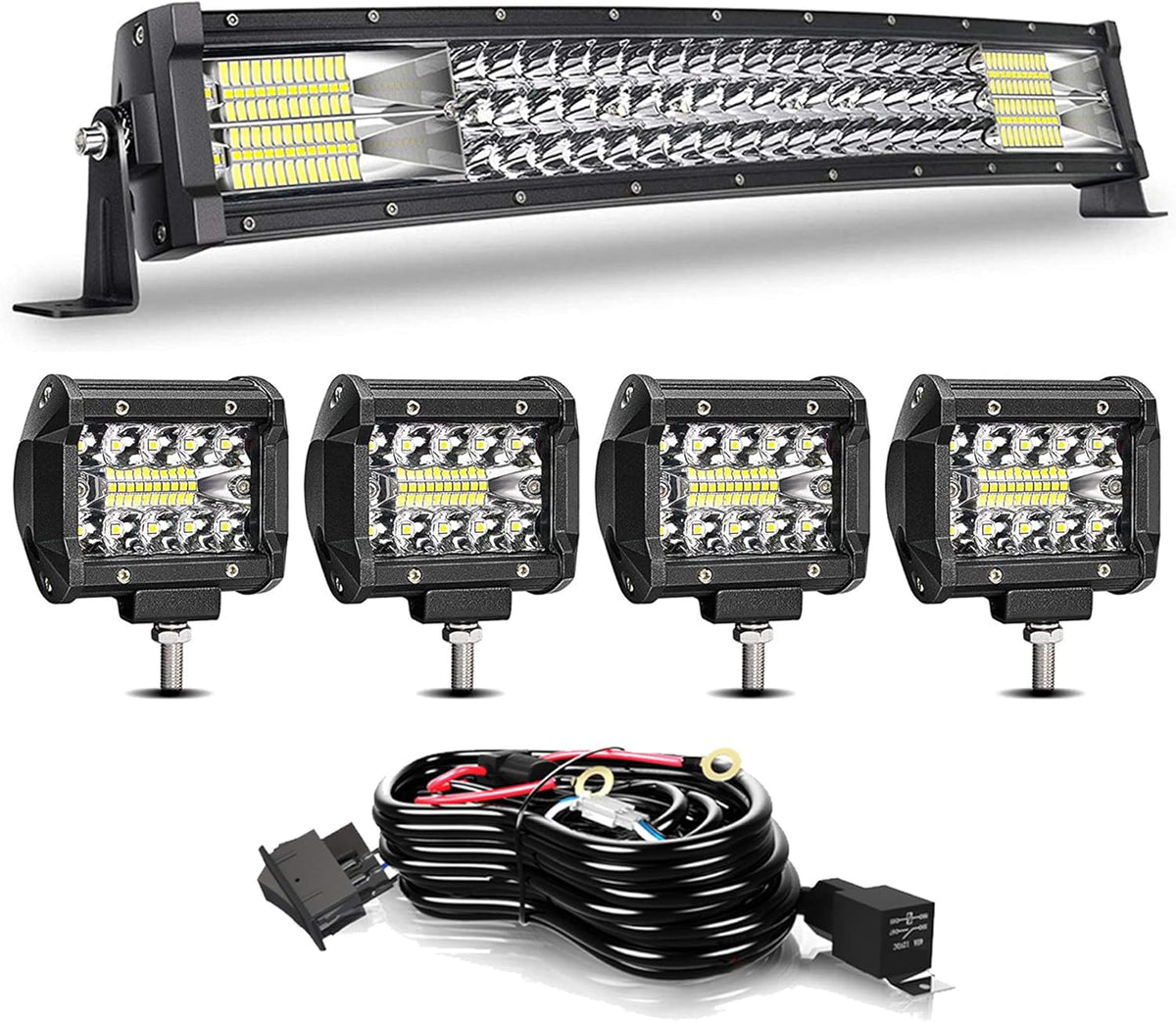 32 LED Light Bar with Wiring Harness and 4 Inch Fog Lamps I28838
