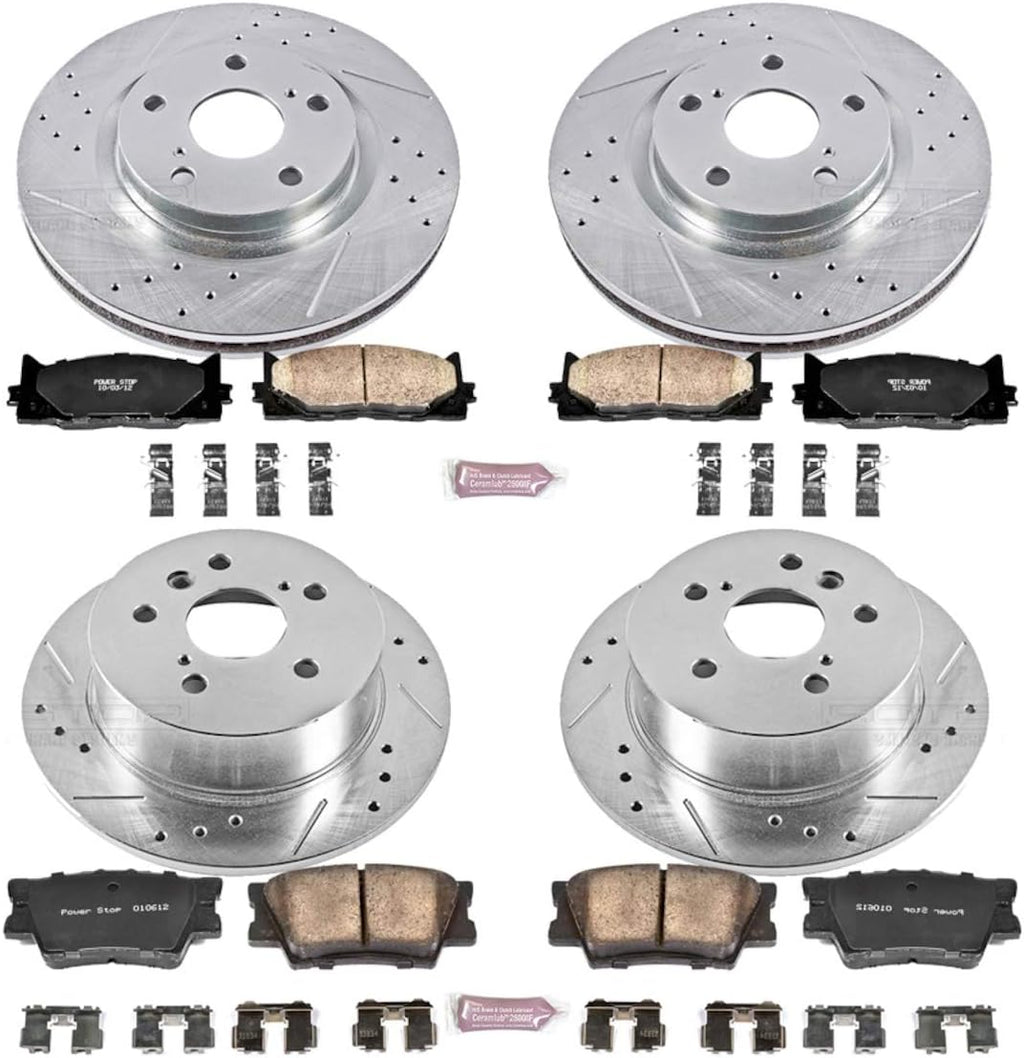 Front and Rear Carbon Fiber Brake Pads with Drilled & Slotted Brake Rotors Kit B75037