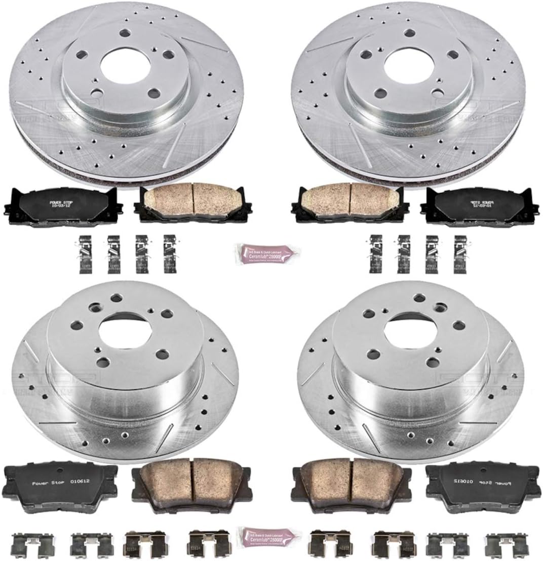 Front and Rear Carbon Fiber Brake Pads with Drilled & Slotted Brake Rotors Kit B75037