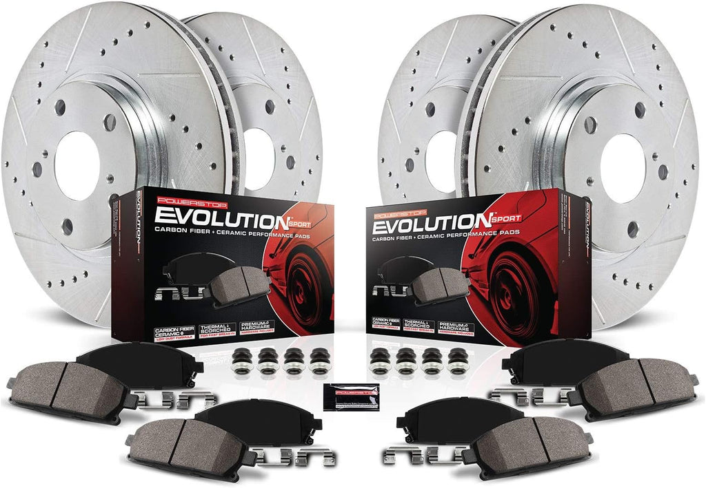 Front and Rear Carbon Fiber Brake Pads with Drilled & Slotted Brake Rotors Kit B75037