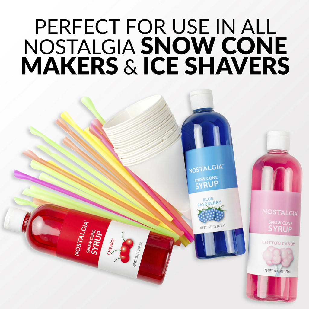 3 16-Ounce Snow Cone Syrups with 20 Spoon Straws H9530