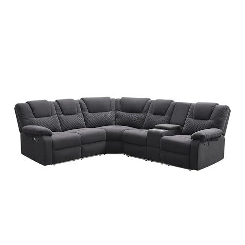 94'' L-Shaped Velvet Reclining Sectional Couch with LED Light and Storage Box Y18704