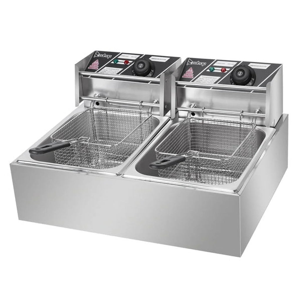 12L Stainless Steel Electric Double Tank Deep Fryer With Basket D913
