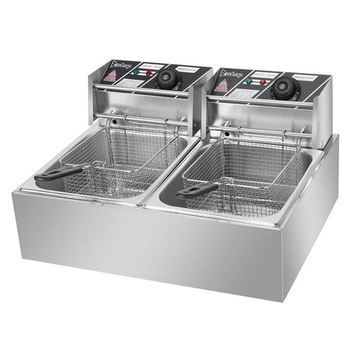 12L Stainless Steel Electric Double Tank Deep Fryer With Basket D913