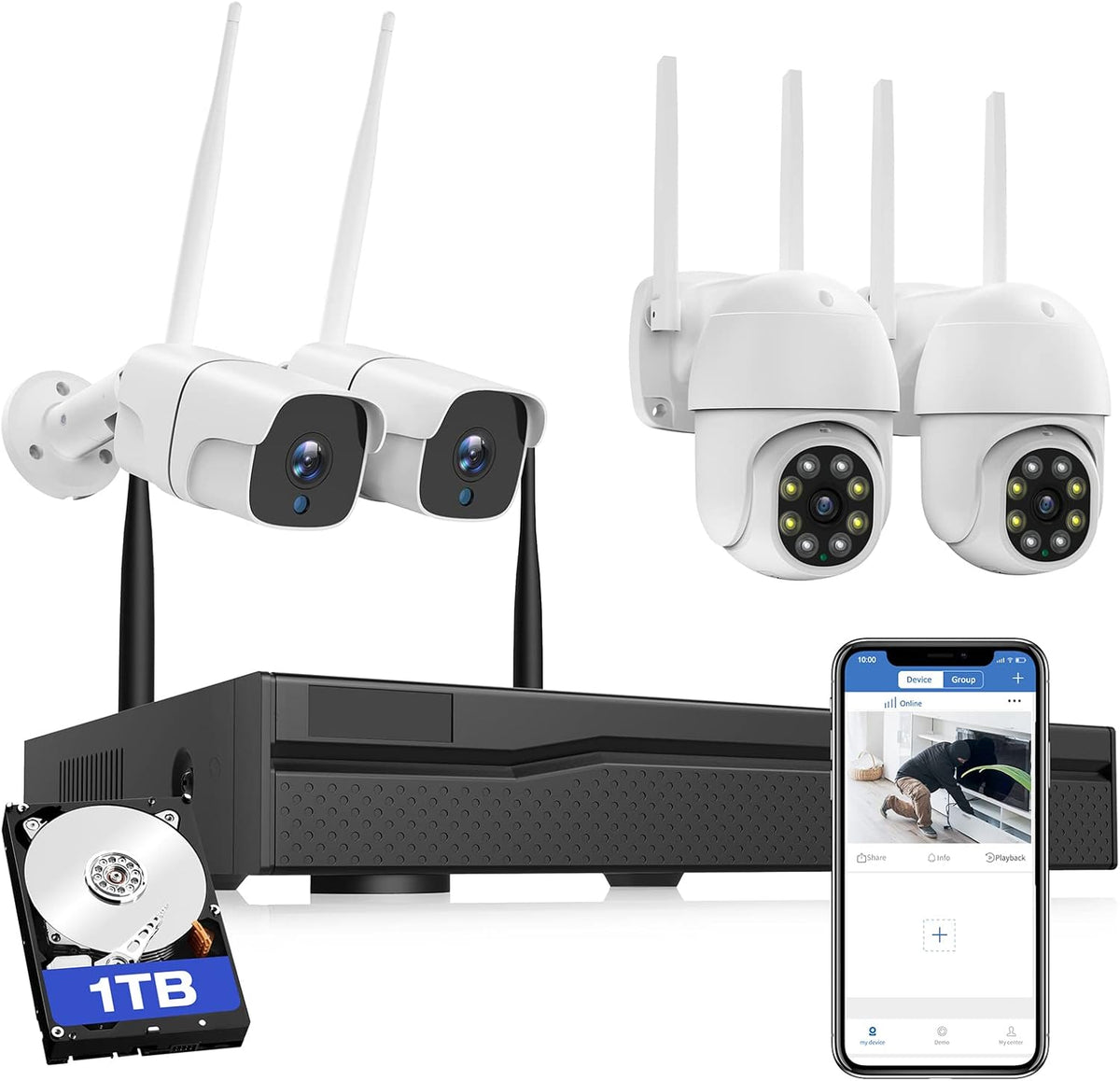 Wireless WiFi 3MP Outdoor Security Camera System with 1TB Hard Drive T4614