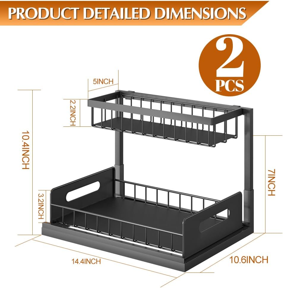 2 Pack Metal Slide Out Under Sink Organizer K41516