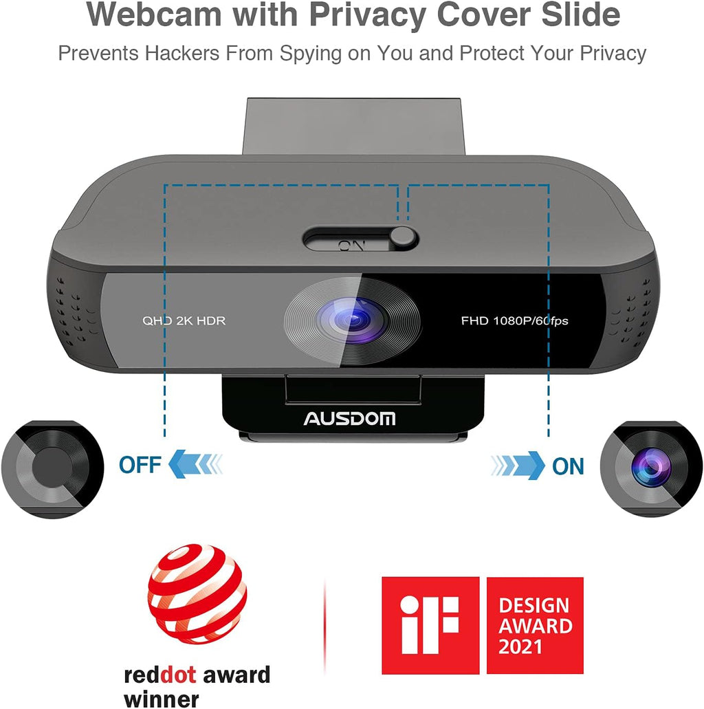 2K QHD AutoFocus Webcam with HDR Dual Noise Cancelling Microphones T224180