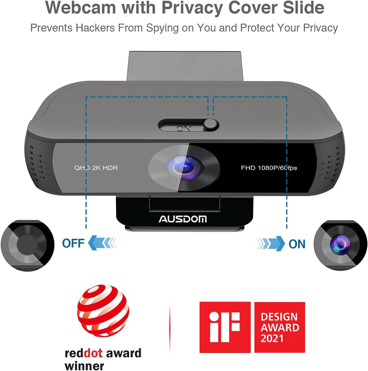 2K QHD AutoFocus Webcam with HDR Dual Noise Cancelling Microphones T224180