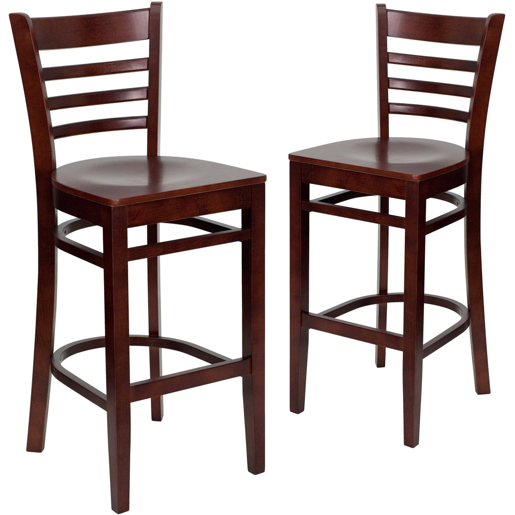 2 Pack Vertical Slat Back Wooden Barstool Black Vinyl Seat F7522