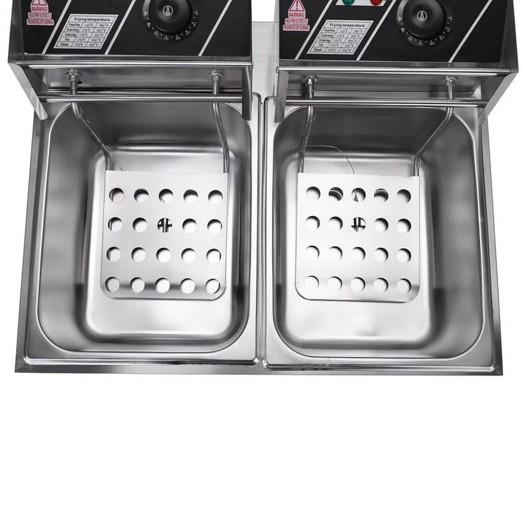 12L Stainless Steel Electric Double Tank Deep Fryer With Basket D913