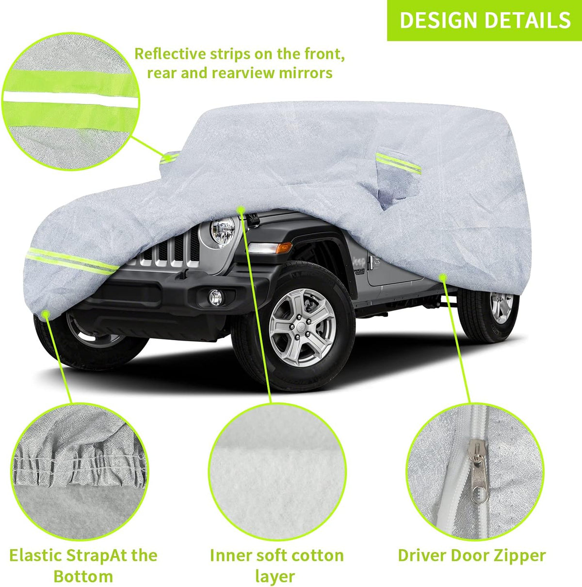 7 Layers Car Cover with Windproof Strap & Driver Door Zipper F818