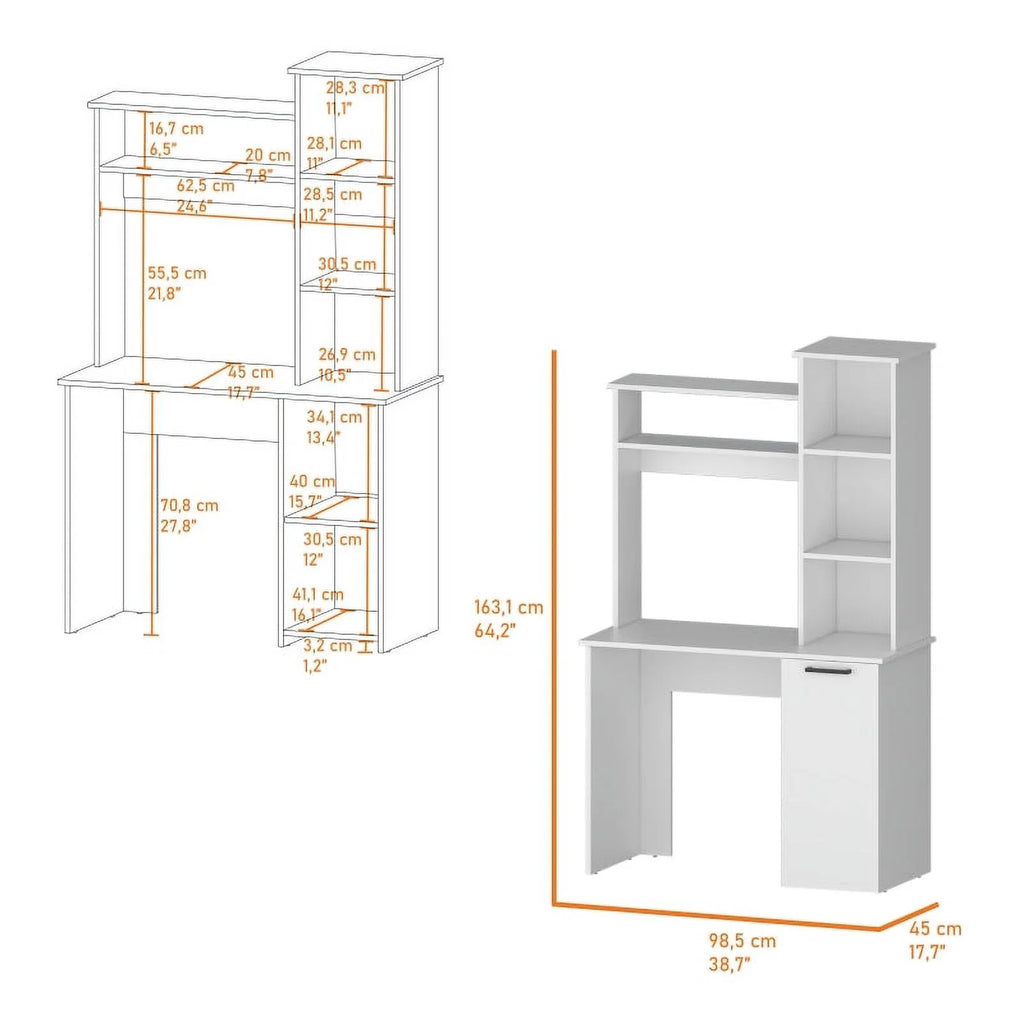 2-Piece Set with Computer Desk and Wood Bookcase in White W943