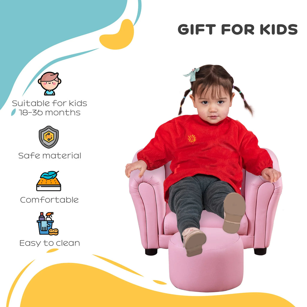 Pink Kids Sofa Chair with Ottoman O752498