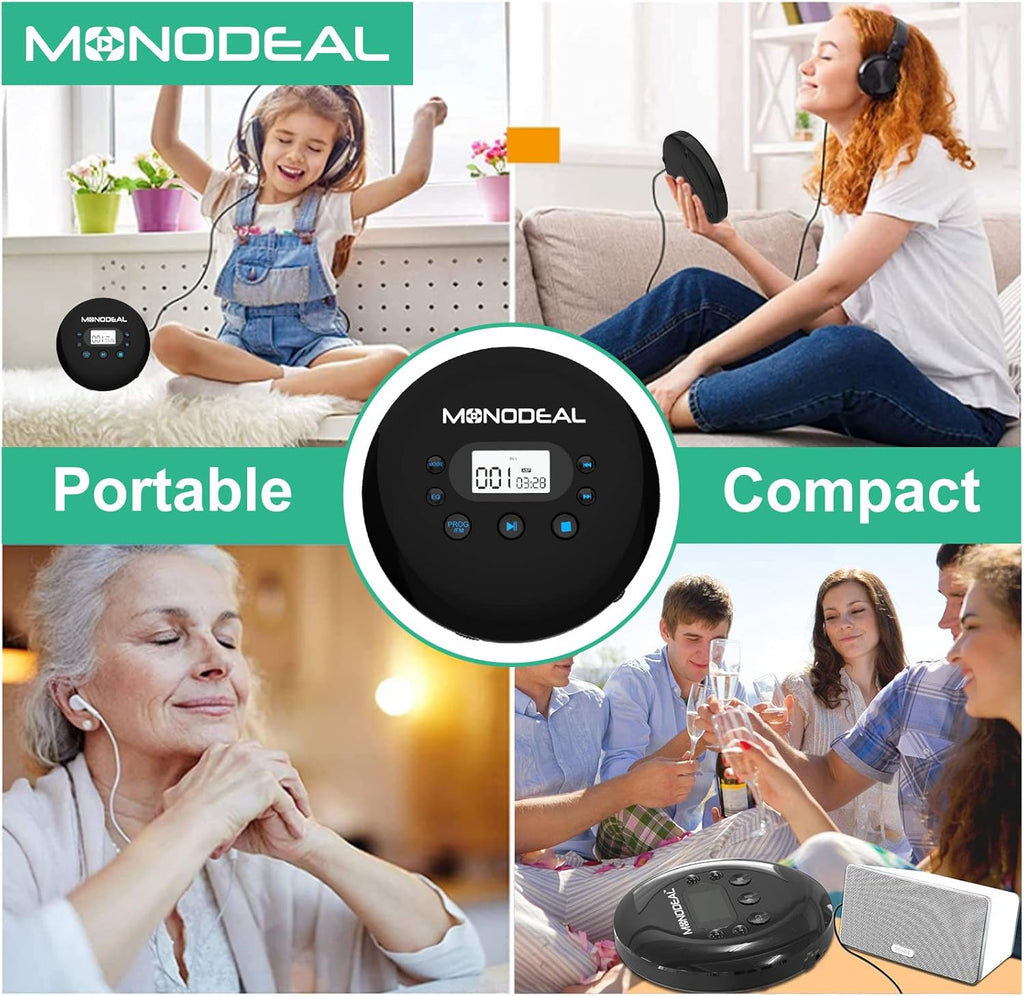 Portable CD Player with FM Transmitter, Anti-Skip Protection, Headphones, Pack of 2 I411681
