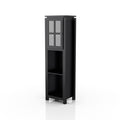 Black MDF 3-Shelf Accent Bookcase with Cabinet and Adjustable Shelves N219956