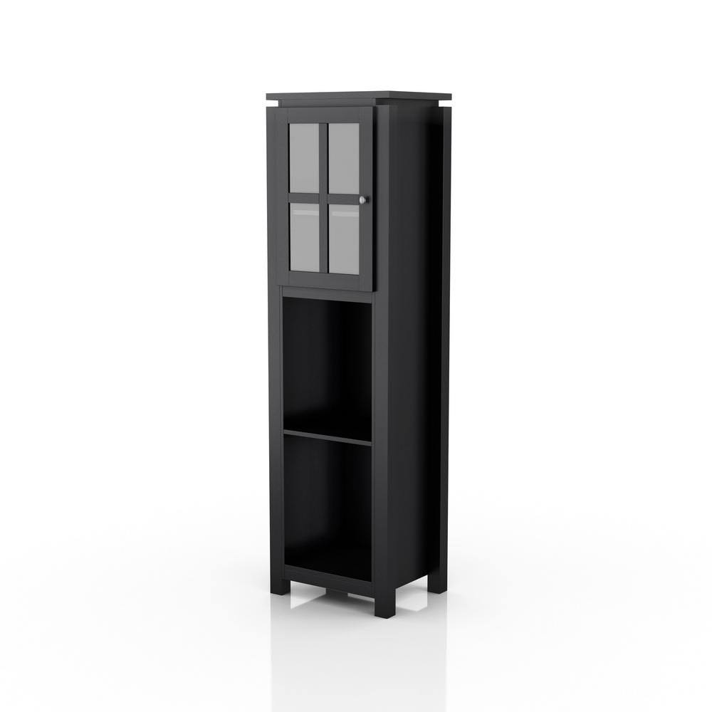 Black MDF 3-Shelf Accent Bookcase with Cabinet and Adjustable Shelves N219956