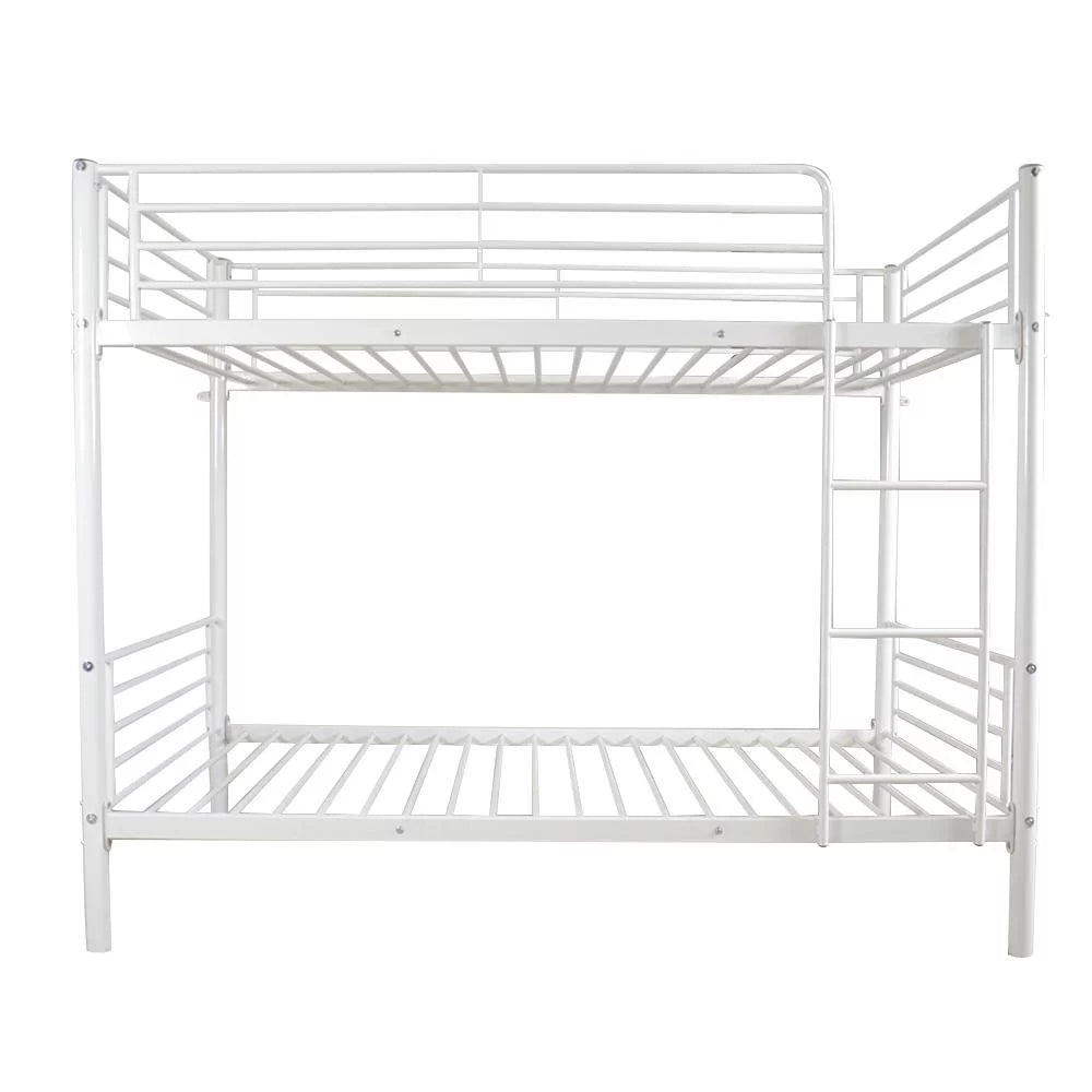 White Metal Twin Over Twin Bunk Bed with Safety Guard Rails & Ladder Q5212